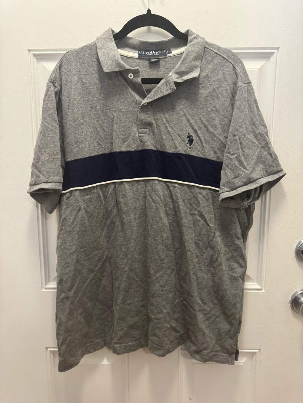 U.S. Polo Assn. Gray Polo with Navy Chest Stripe 0161